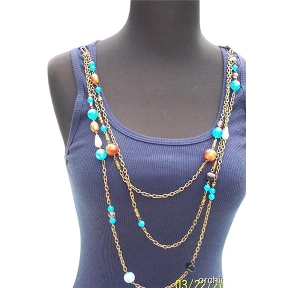Cache Navy Stretch Cami Tee Top Removable Chain Bead Necklace Lot 2 New  $88 NWT - Picture 5 of 9